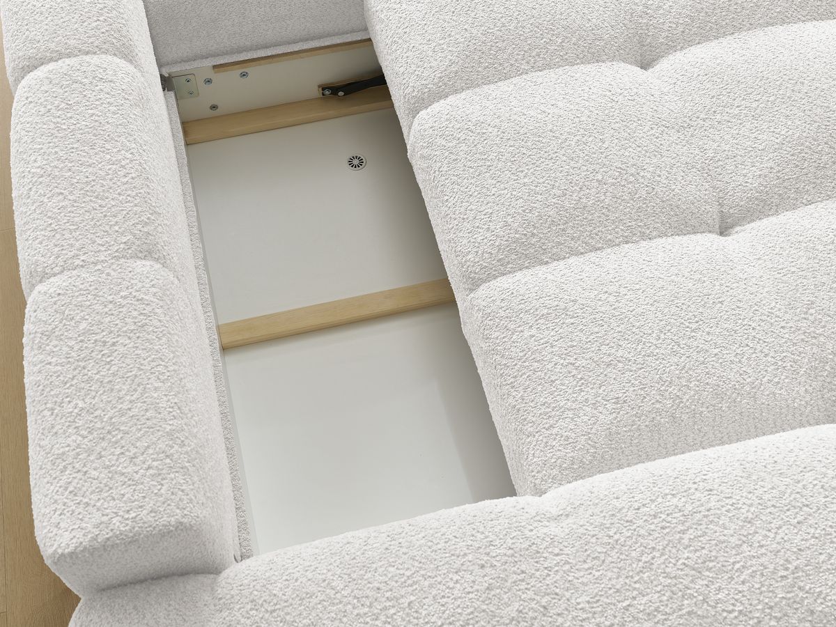 Canapé d'angle convertible réversible coffre ANAKIN tissu bouclette avec pouf