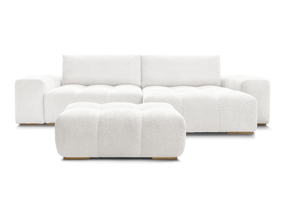 Canapé d'angle convertible réversible coffre ANAKIN tissu bouclette avec pouf