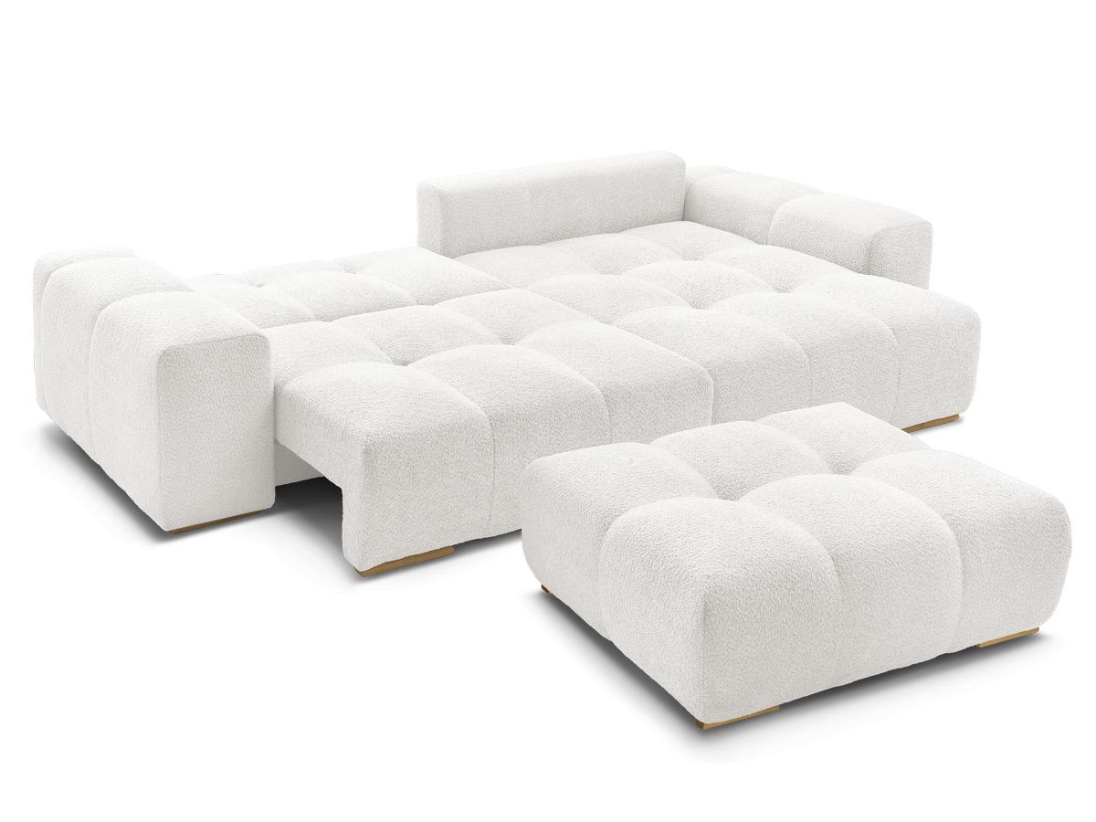 Canapé d'angle convertible réversible coffre ANAKIN tissu bouclette avec pouf