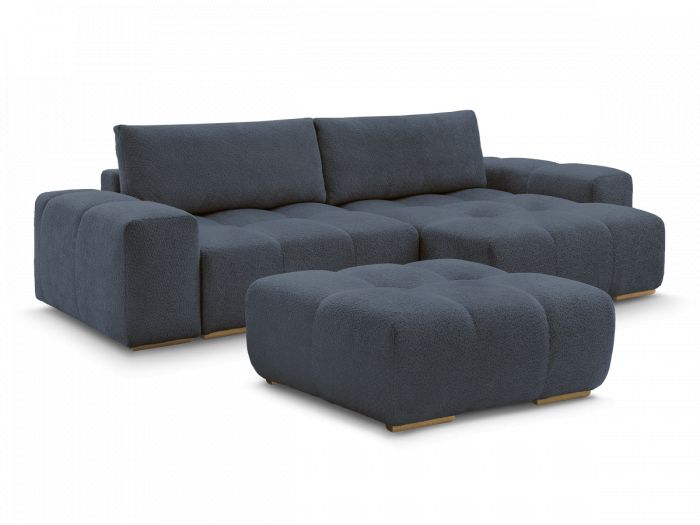 Canapé d'angle convertible réversible coffre ANAKIN tissu bouclette avec pouf
