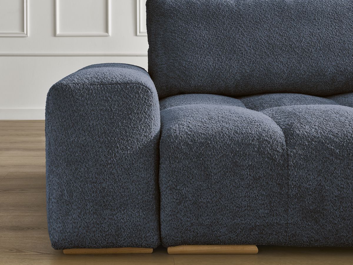 Canapé d'angle convertible réversible coffre ANAKIN tissu bouclette avec pouf