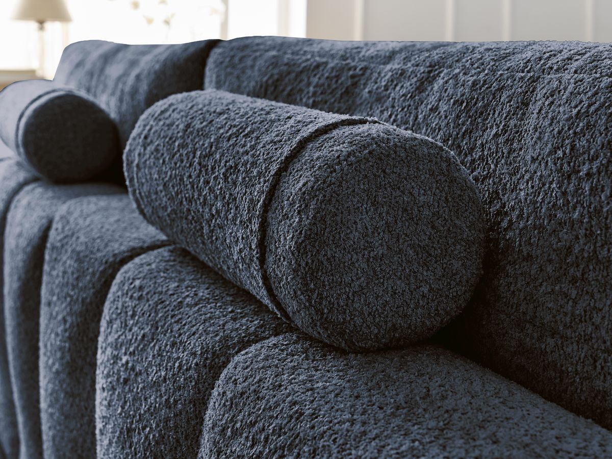 Canapé d'angle convertible réversible coffre ANAKIN tissu bouclette avec pouf