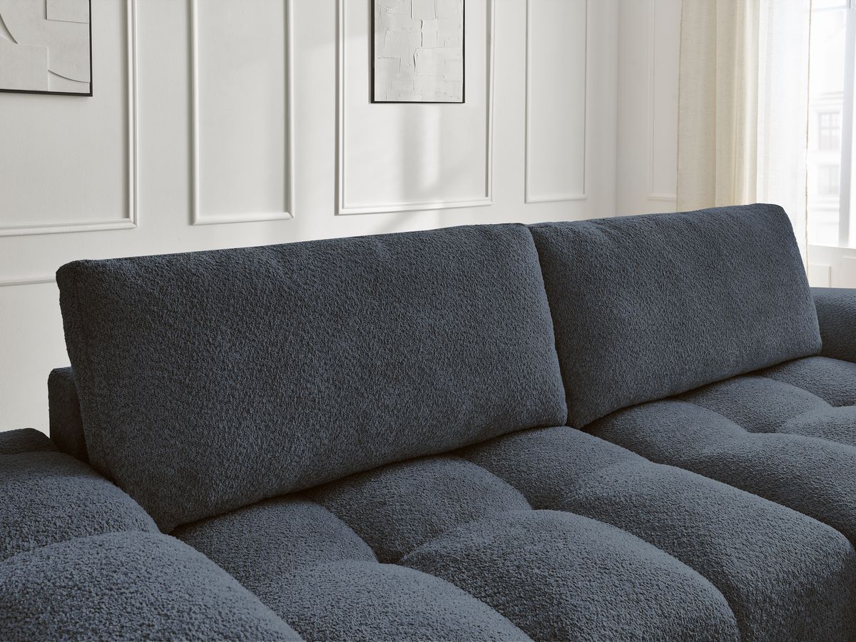Canapé d'angle convertible réversible coffre ANAKIN tissu bouclette avec pouf