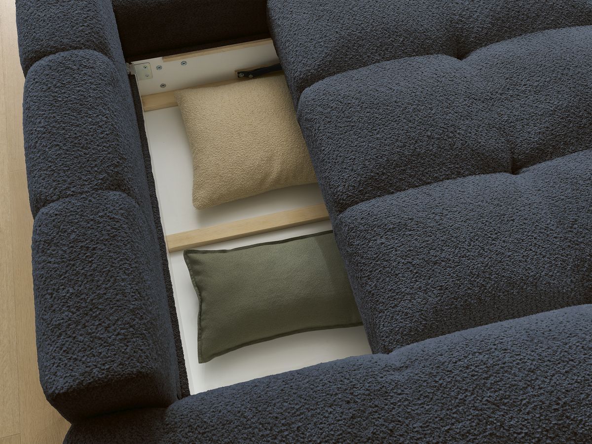 Canapé d'angle convertible réversible coffre ANAKIN tissu bouclette avec pouf