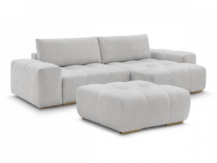 Canapé d'angle convertible réversible coffre ANAKIN tissu bouclette avec pouf