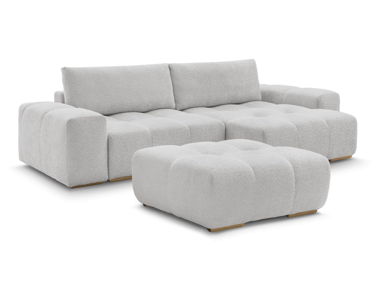 Canapé d'angle convertible réversible coffre ANAKIN tissu bouclette avec pouf