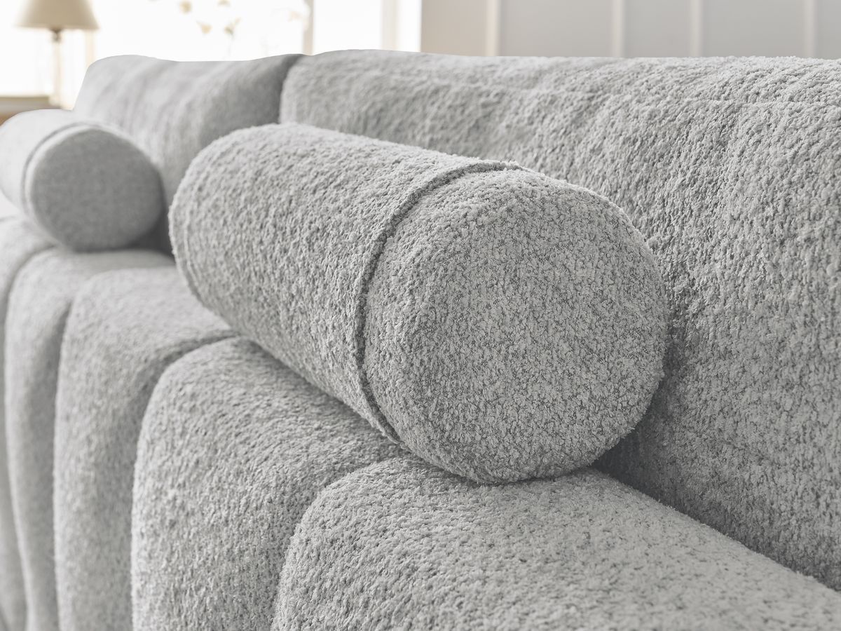 Canapé d'angle convertible réversible coffre ANAKIN tissu bouclette avec pouf