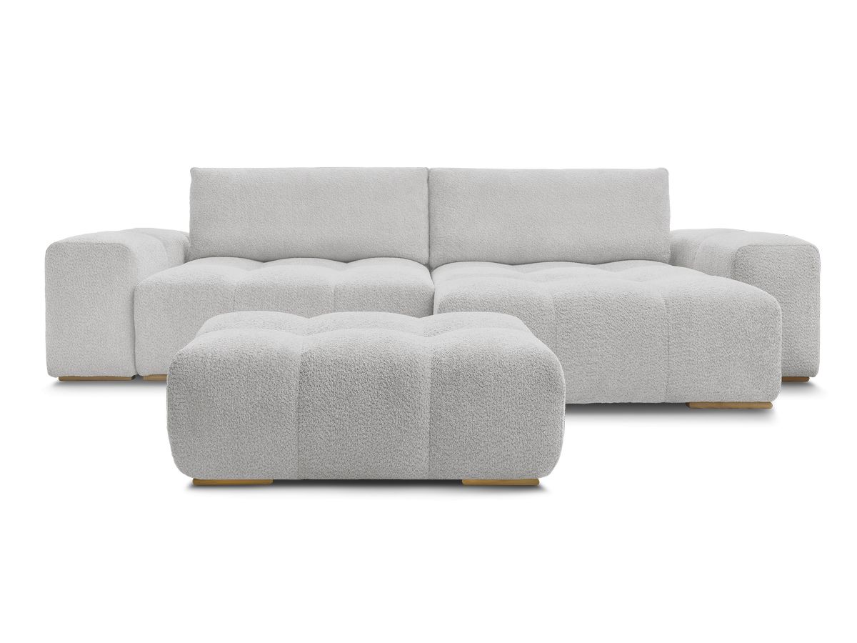 Canapé d'angle convertible réversible coffre ANAKIN tissu bouclette avec pouf