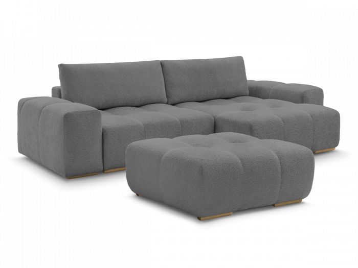 Canapé d'angle convertible réversible coffre ANAKIN tissu bouclette avec pouf