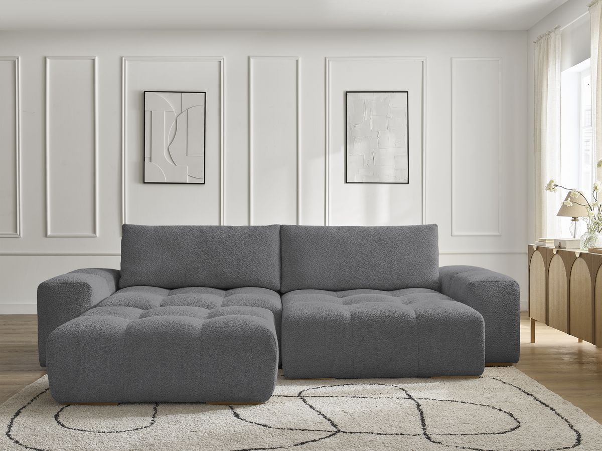 Canapé d'angle convertible réversible coffre ANAKIN bouclette avec pouf gris foncé — vue 5