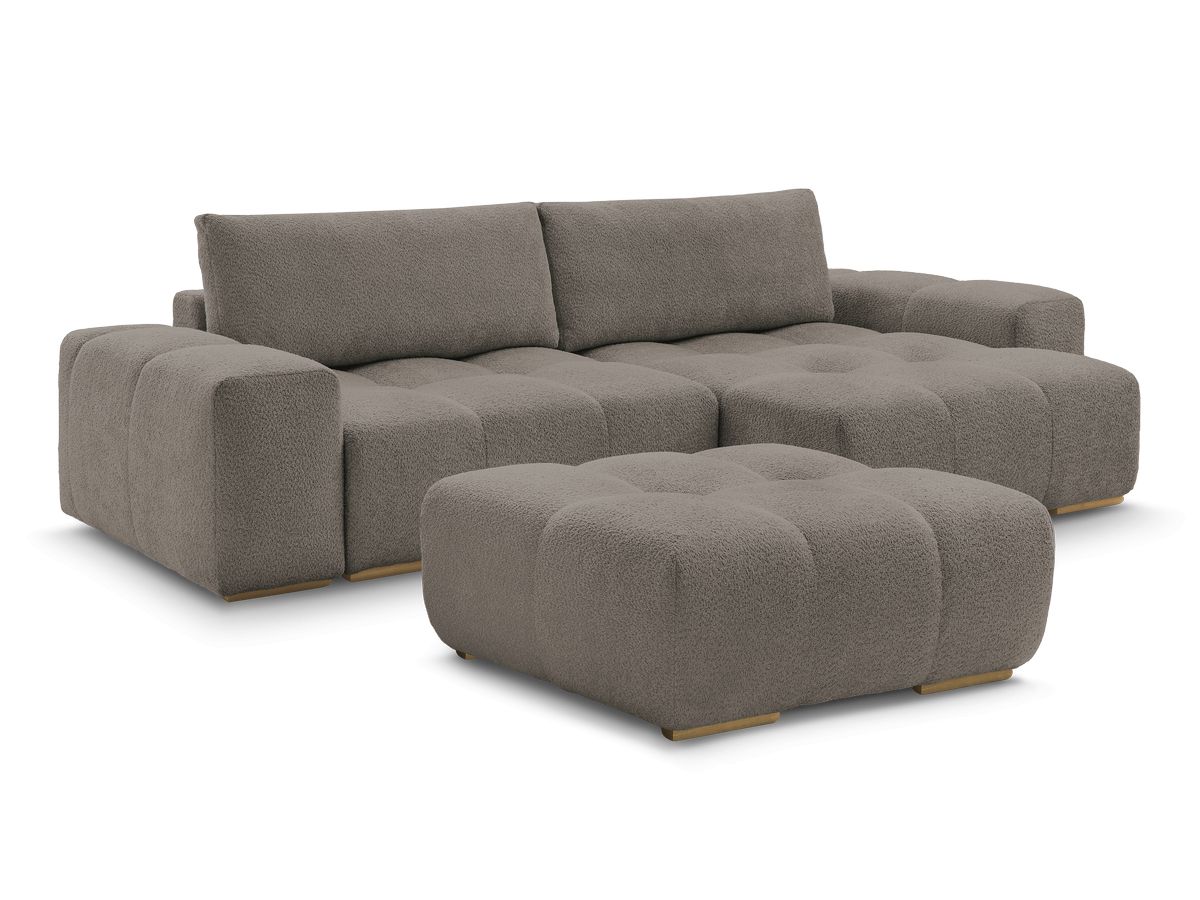 Canapé d'angle convertible réversible coffre ANAKIN tissu bouclette avec pouf
