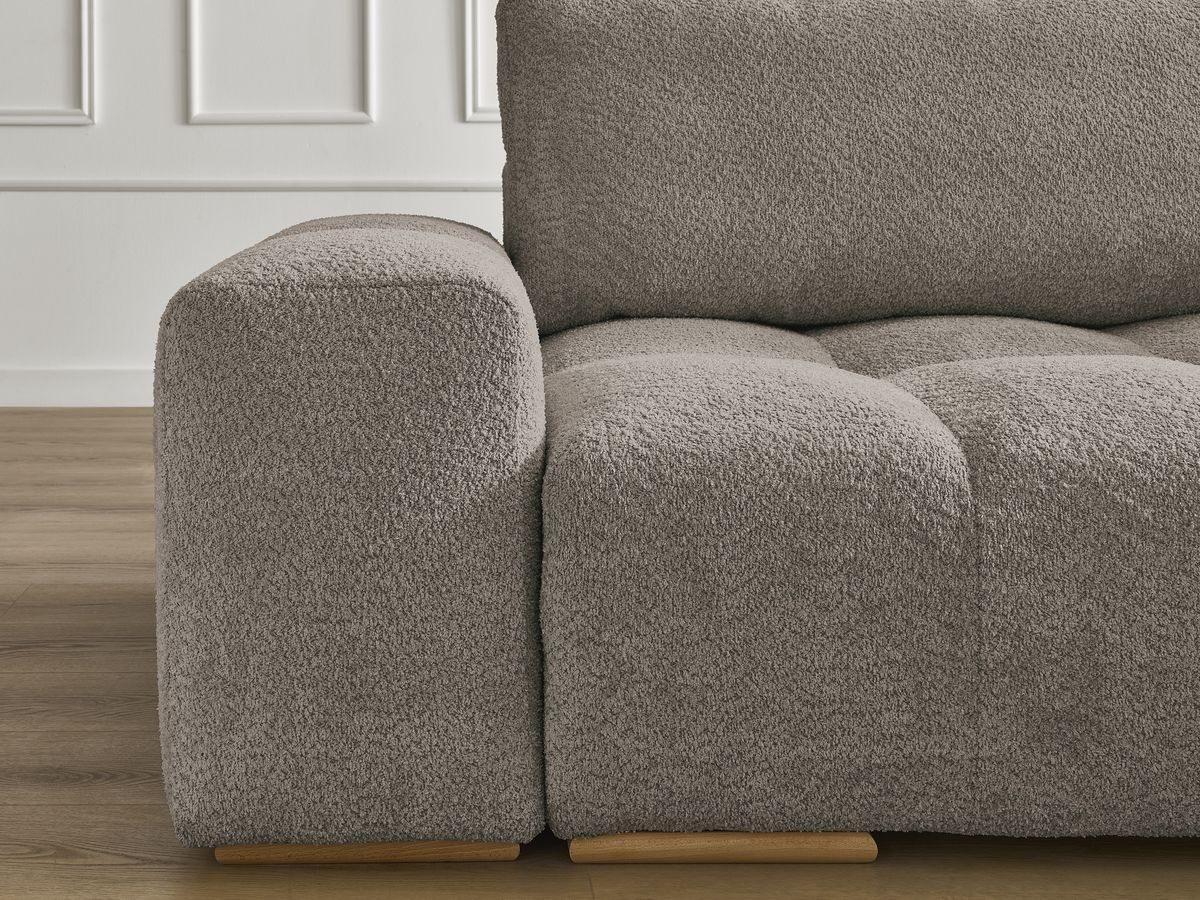 Canapé d'angle convertible réversible coffre ANAKIN tissu bouclette avec pouf
