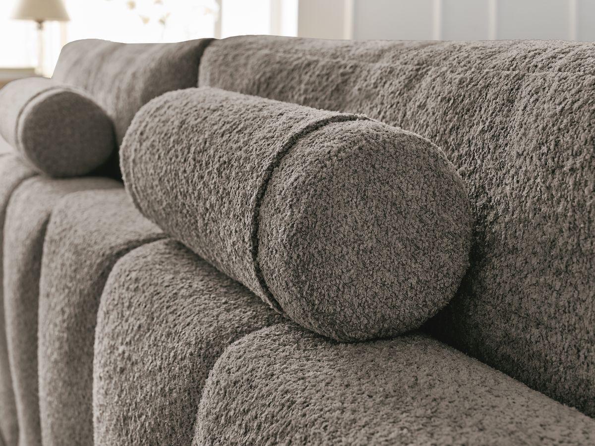 Canapé d'angle convertible réversible coffre ANAKIN tissu bouclette avec pouf