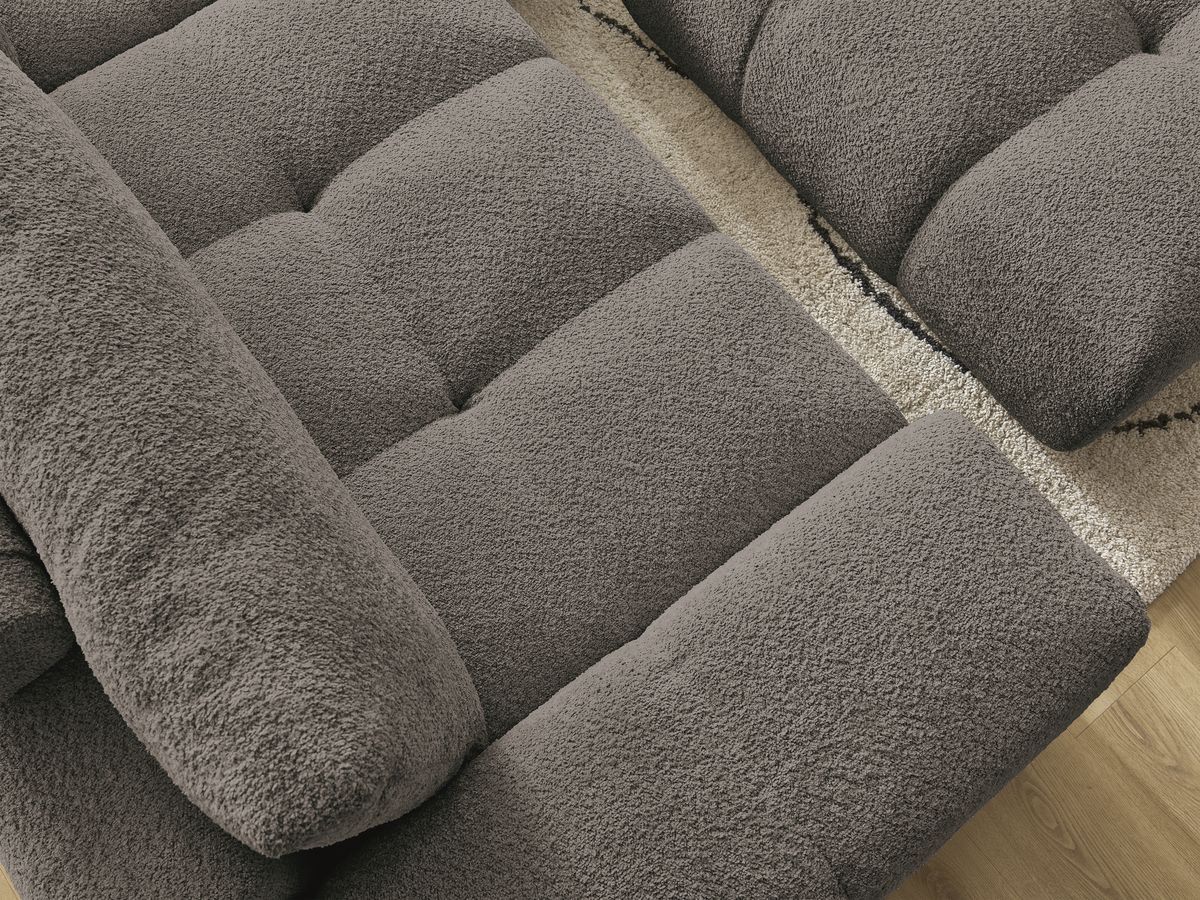 Canapé d'angle convertible réversible coffre ANAKIN tissu bouclette avec pouf