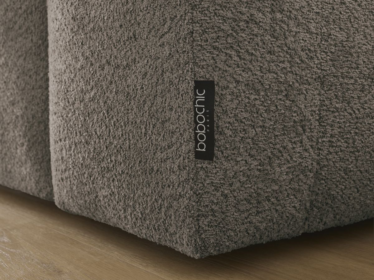 Canapé d'angle convertible réversible coffre ANAKIN tissu bouclette avec pouf