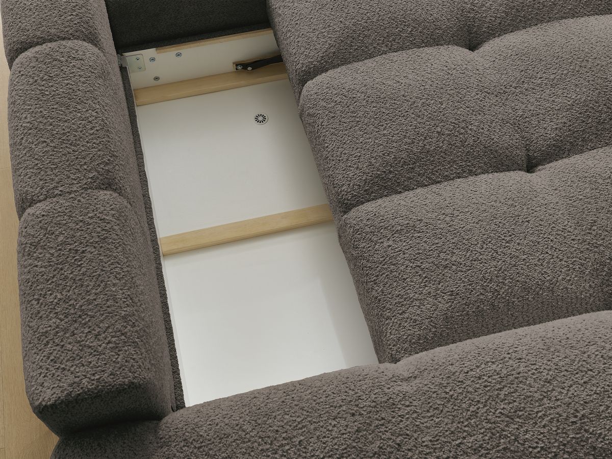 Canapé d'angle convertible réversible coffre ANAKIN tissu bouclette avec pouf