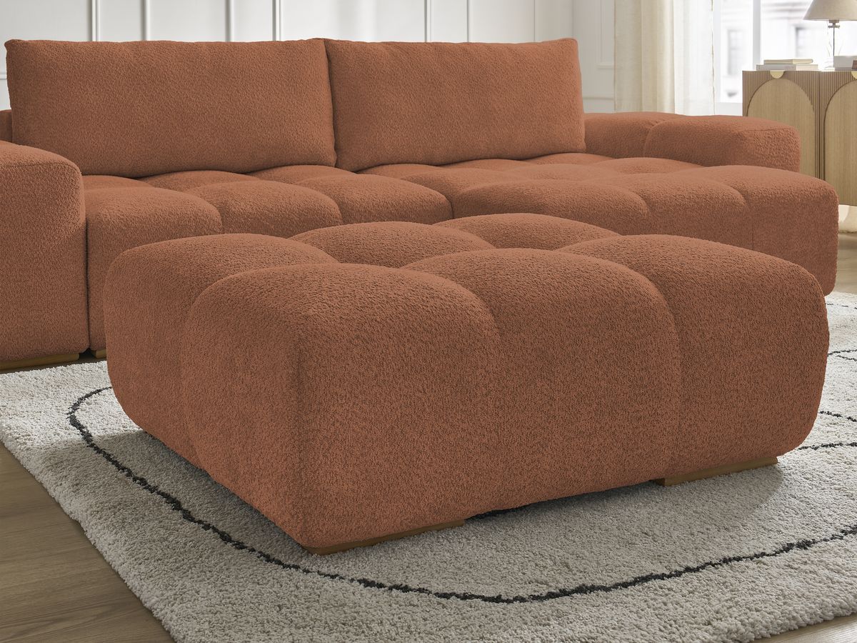 Canapé d'angle convertible réversible coffre ANAKIN tissu bouclette avec pouf