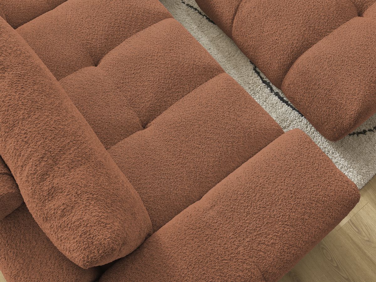Canapé d'angle convertible réversible coffre ANAKIN tissu bouclette avec pouf