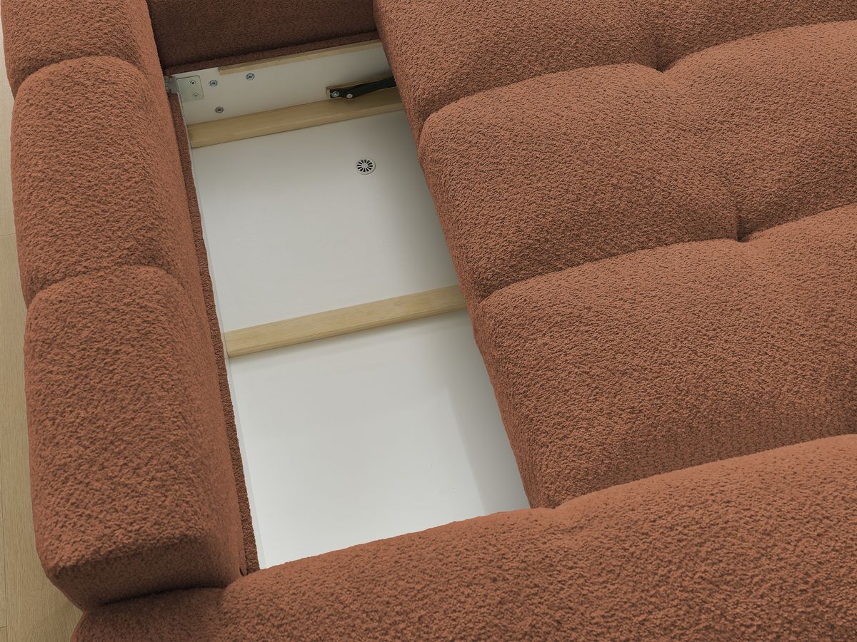 Canapé d'angle convertible réversible coffre ANAKIN tissu bouclette avec pouf