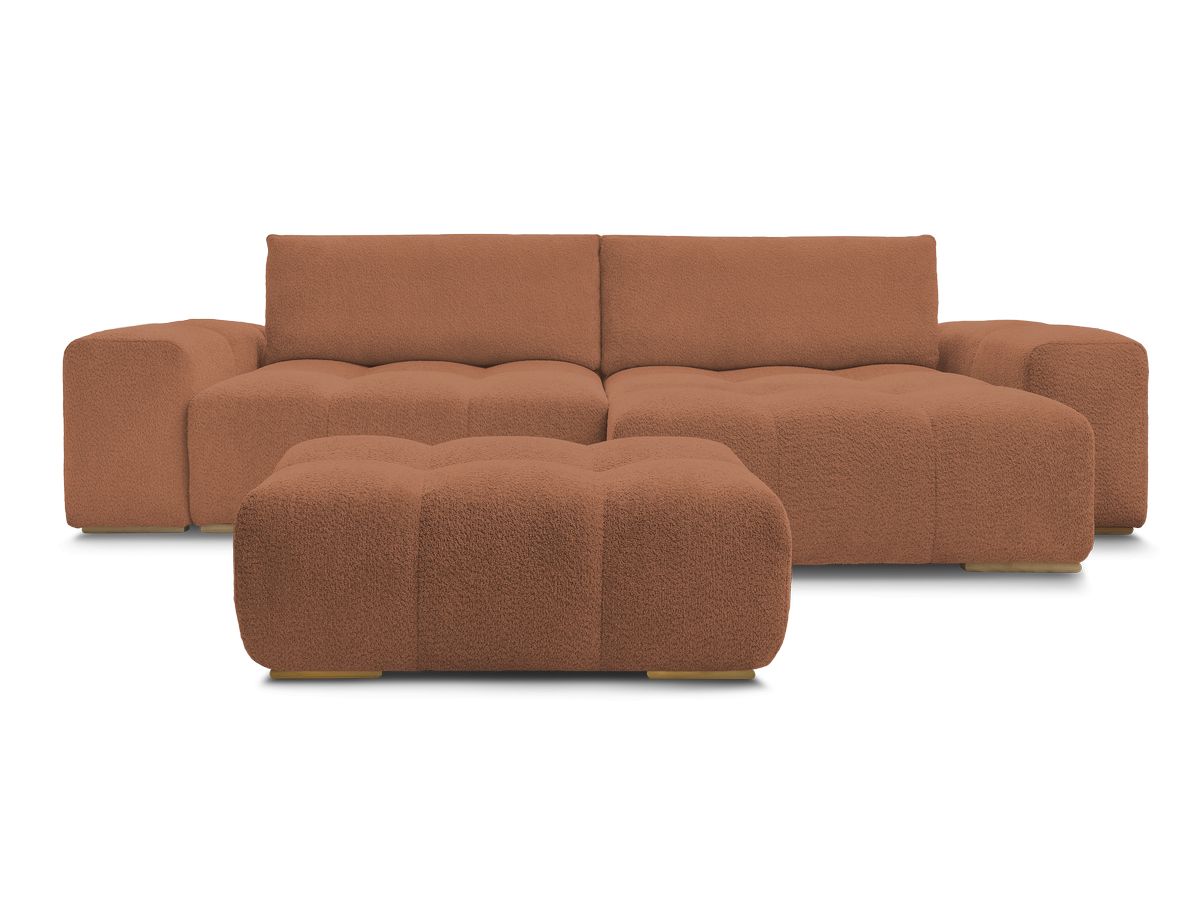 Canapé d'angle convertible réversible coffre ANAKIN tissu bouclette avec pouf