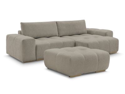 Canapé d'angle convertible réversible coffre ANAKIN tissu bouclette avec pouf