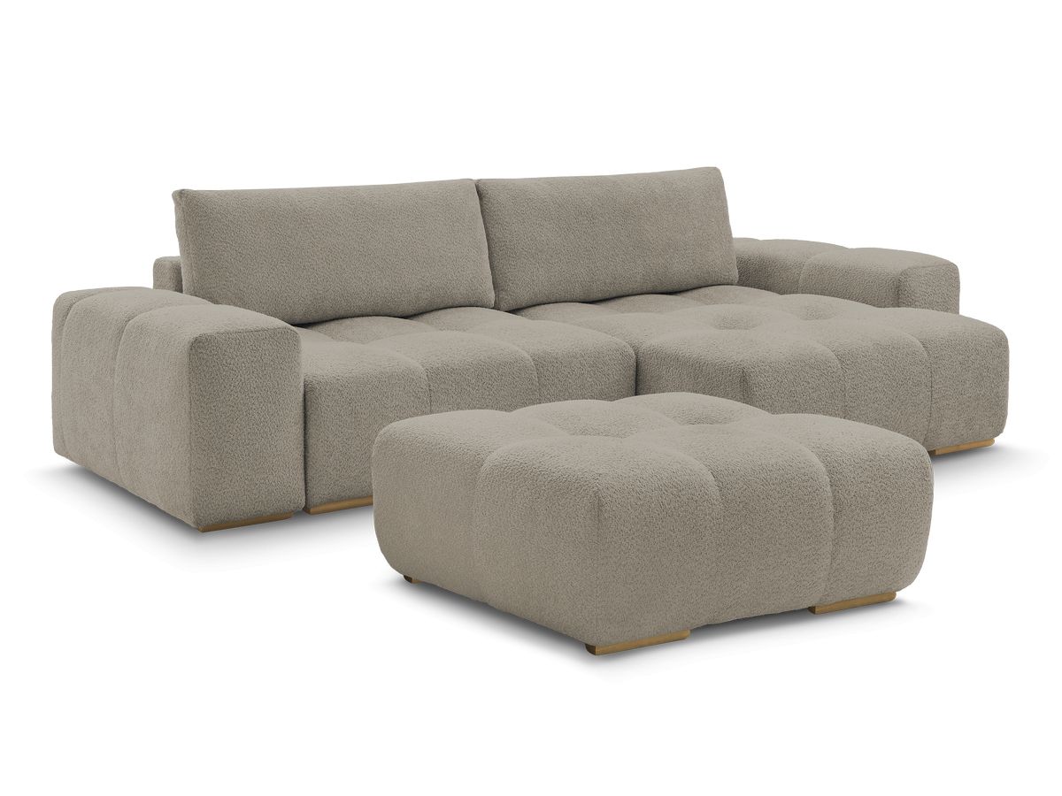 Canapé d'angle convertible réversible coffre ANAKIN tissu bouclette avec pouf