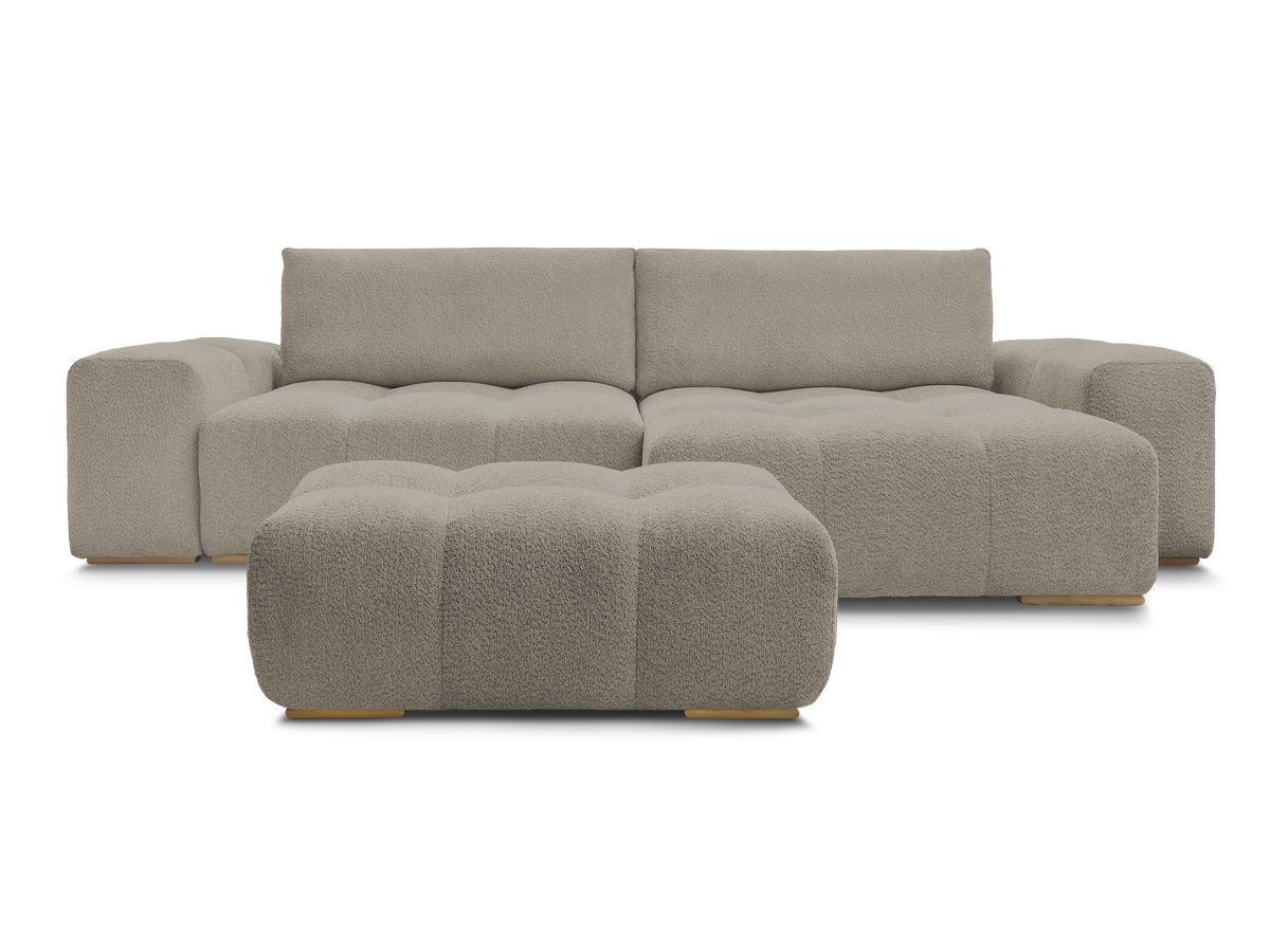 Canapé d'angle convertible réversible coffre ANAKIN tissu bouclette avec pouf