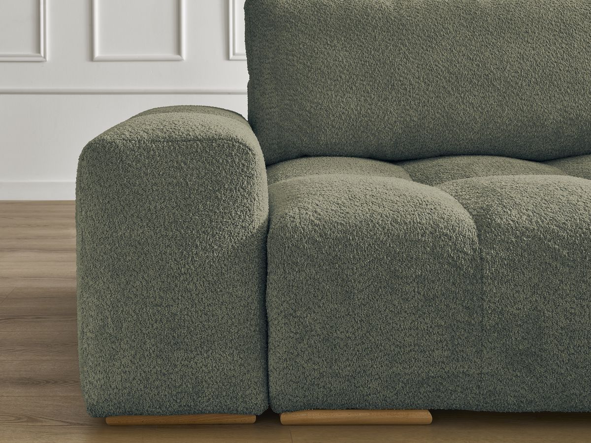 Canapé d'angle convertible réversible coffre ANAKIN tissu bouclette avec pouf
