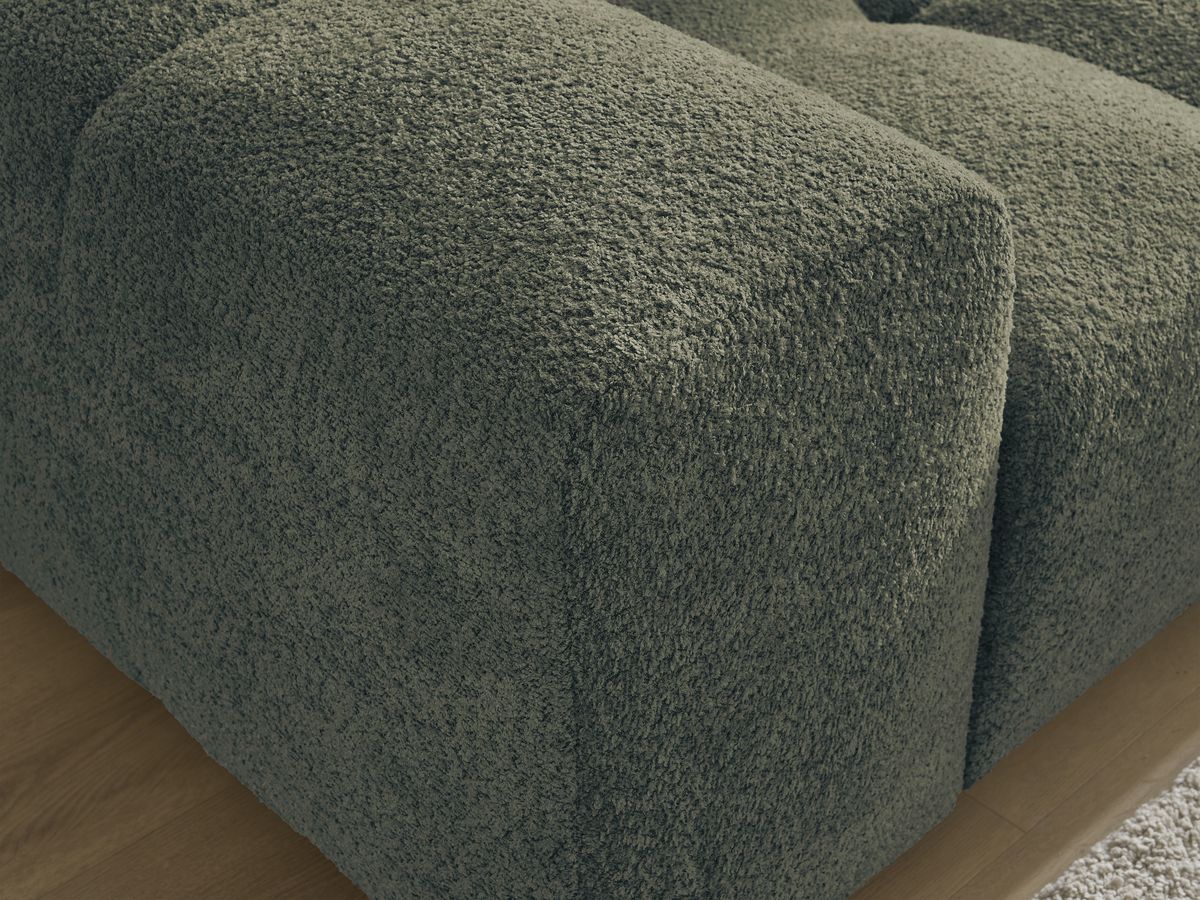 Canapé d'angle convertible réversible coffre ANAKIN tissu bouclette avec pouf