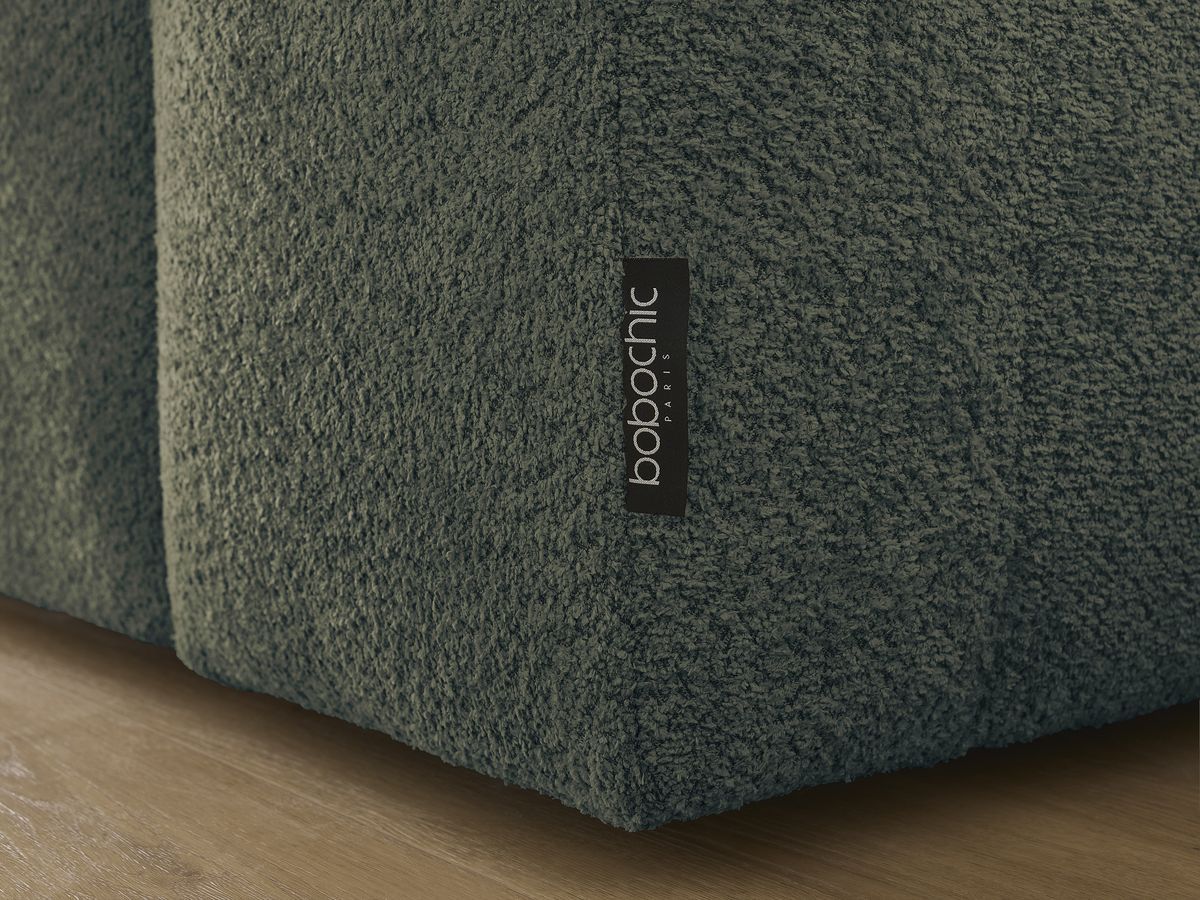 Canapé d'angle convertible réversible coffre ANAKIN tissu bouclette avec pouf