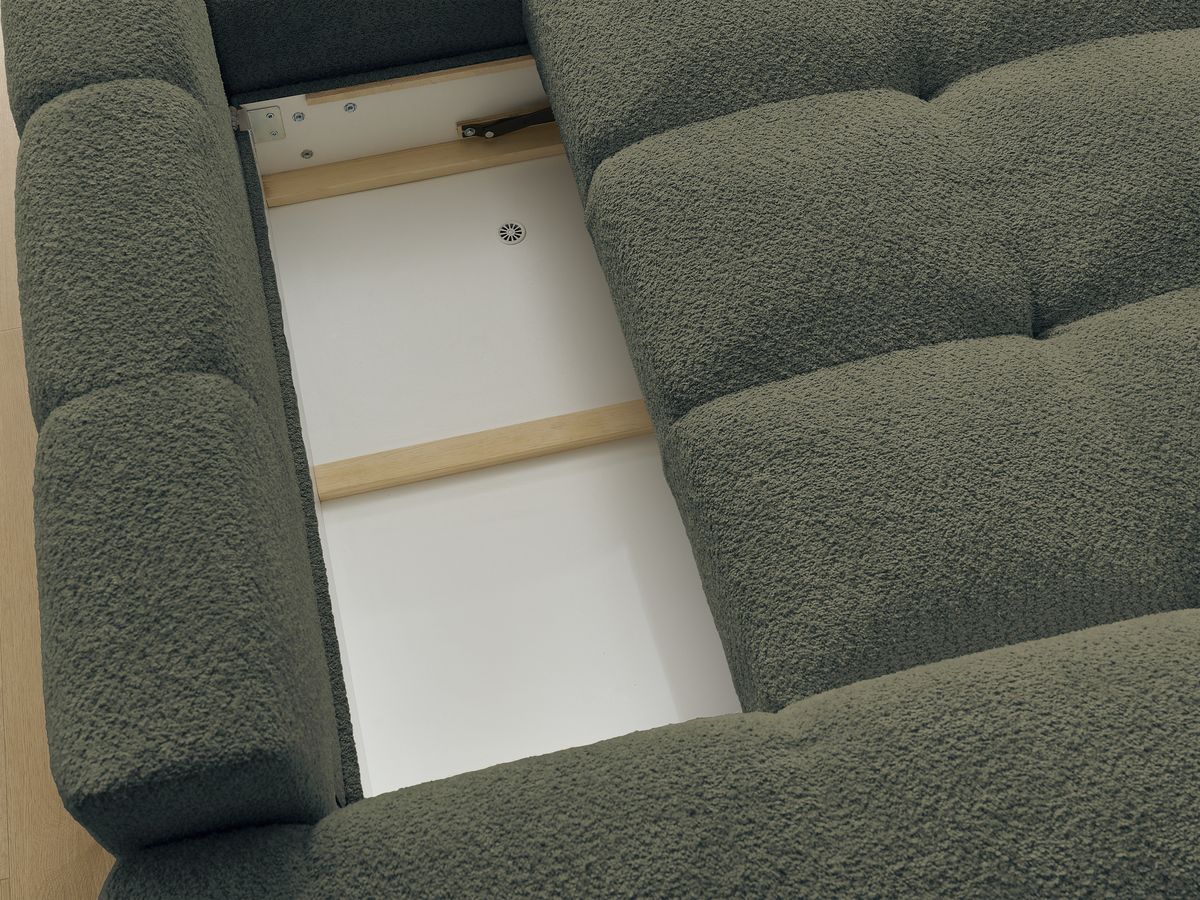 Canapé d'angle convertible réversible coffre ANAKIN tissu bouclette avec pouf