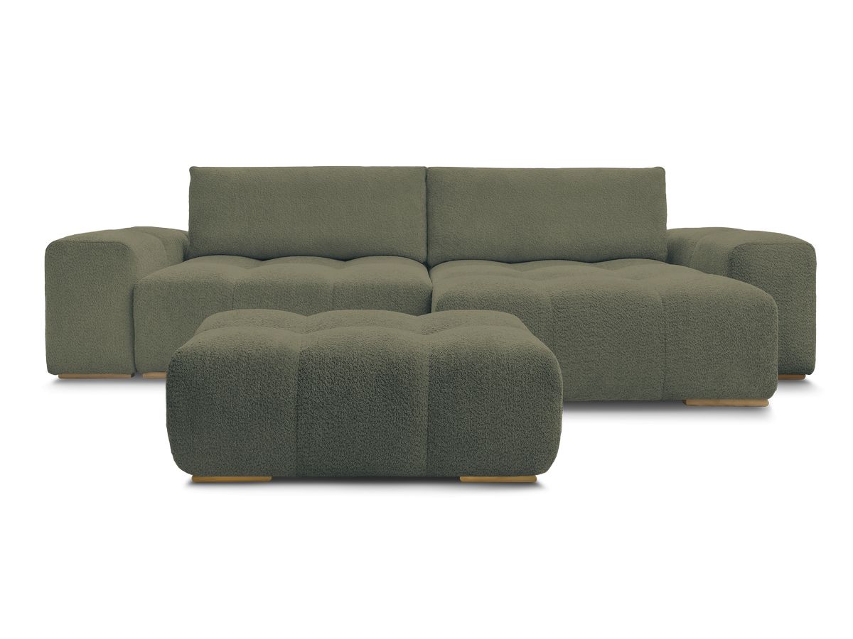 Canapé d'angle convertible réversible coffre ANAKIN tissu bouclette avec pouf