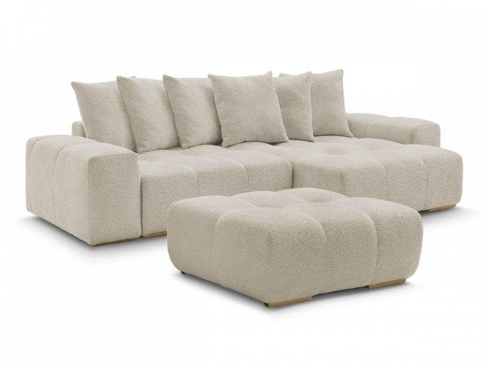 Canapé d'angle convertible réversible coffre ANAKIN tissu bouclette avec pouf