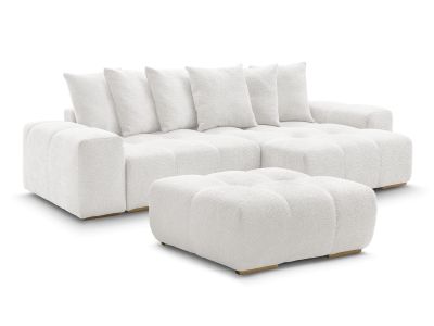 Canapé d'angle convertible réversible coffre ANAKIN tissu bouclette avec pouf