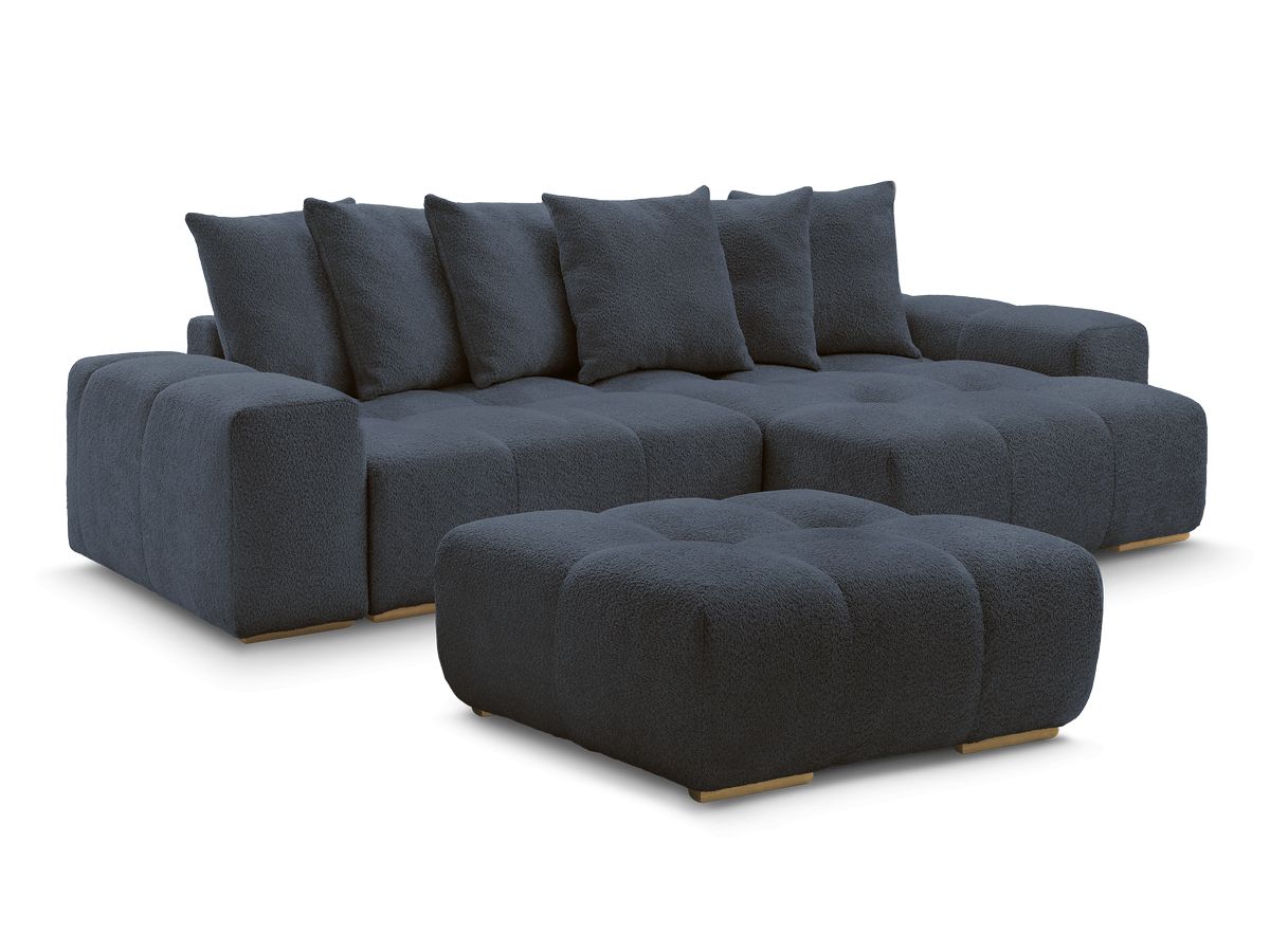 Canapé d'angle convertible réversible coffre ANAKIN tissu bouclette avec pouf
