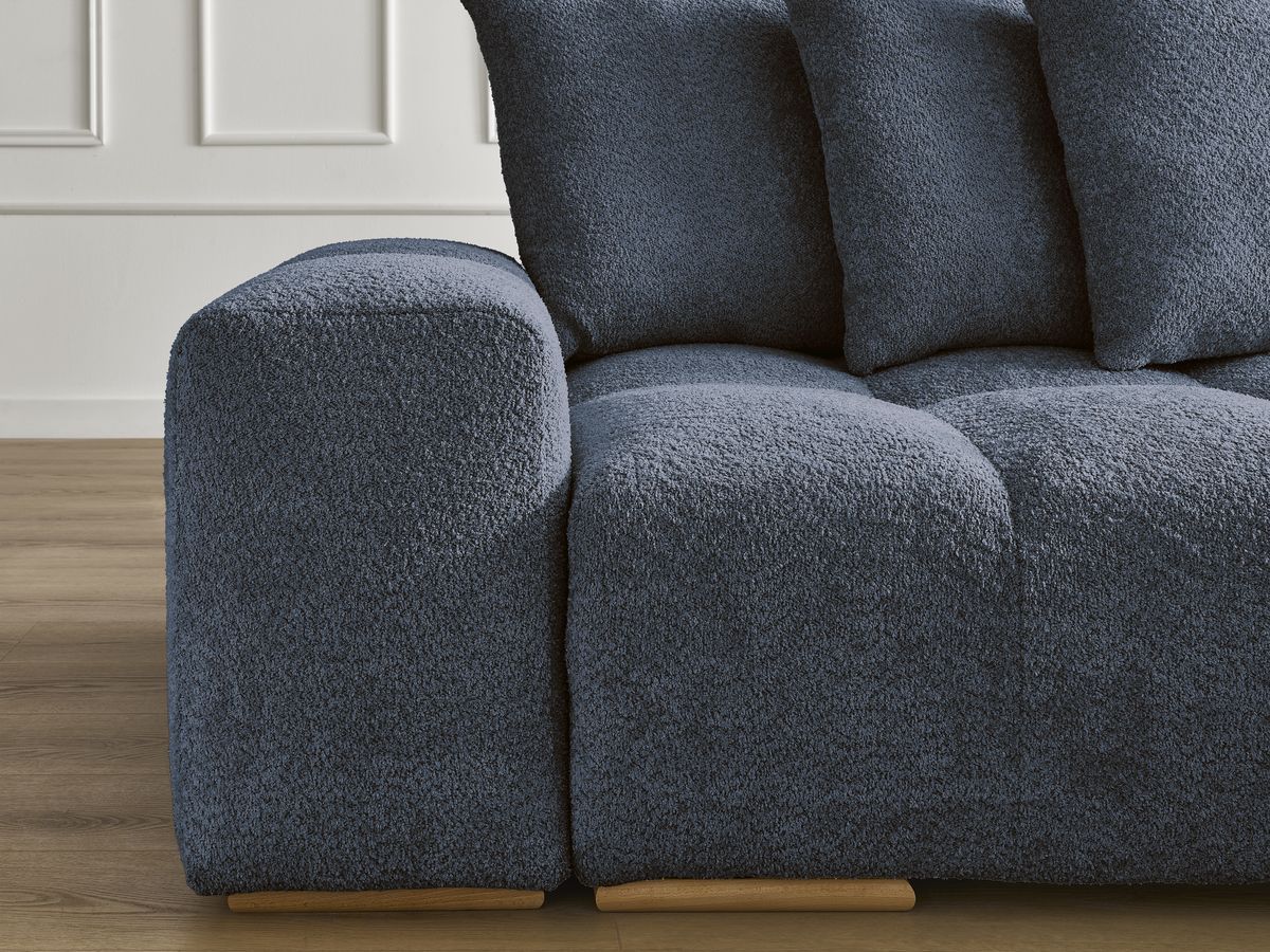 Canapé d'angle convertible réversible coffre ANAKIN tissu bouclette avec pouf