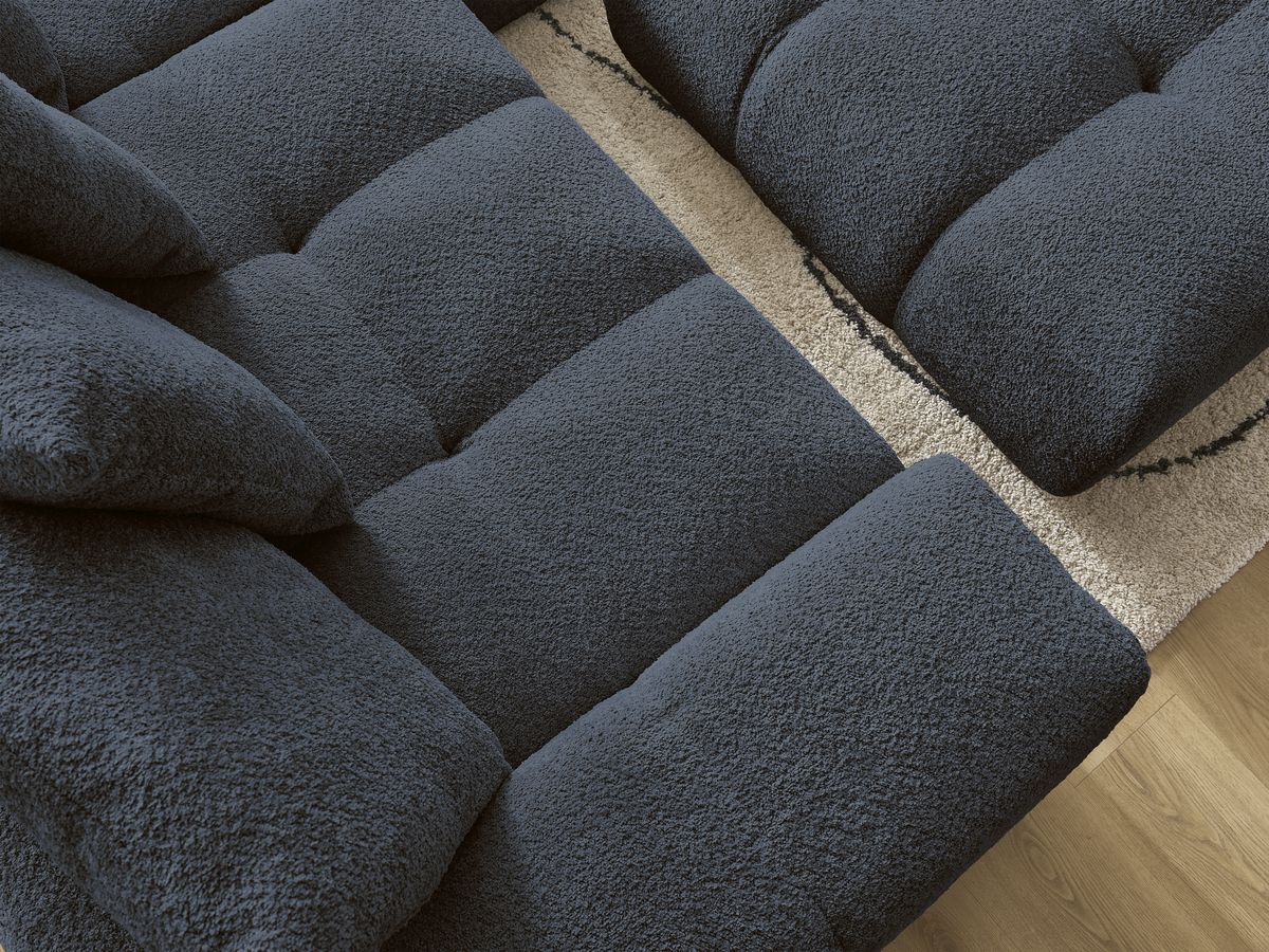 Canapé d'angle convertible réversible coffre ANAKIN tissu bouclette avec pouf