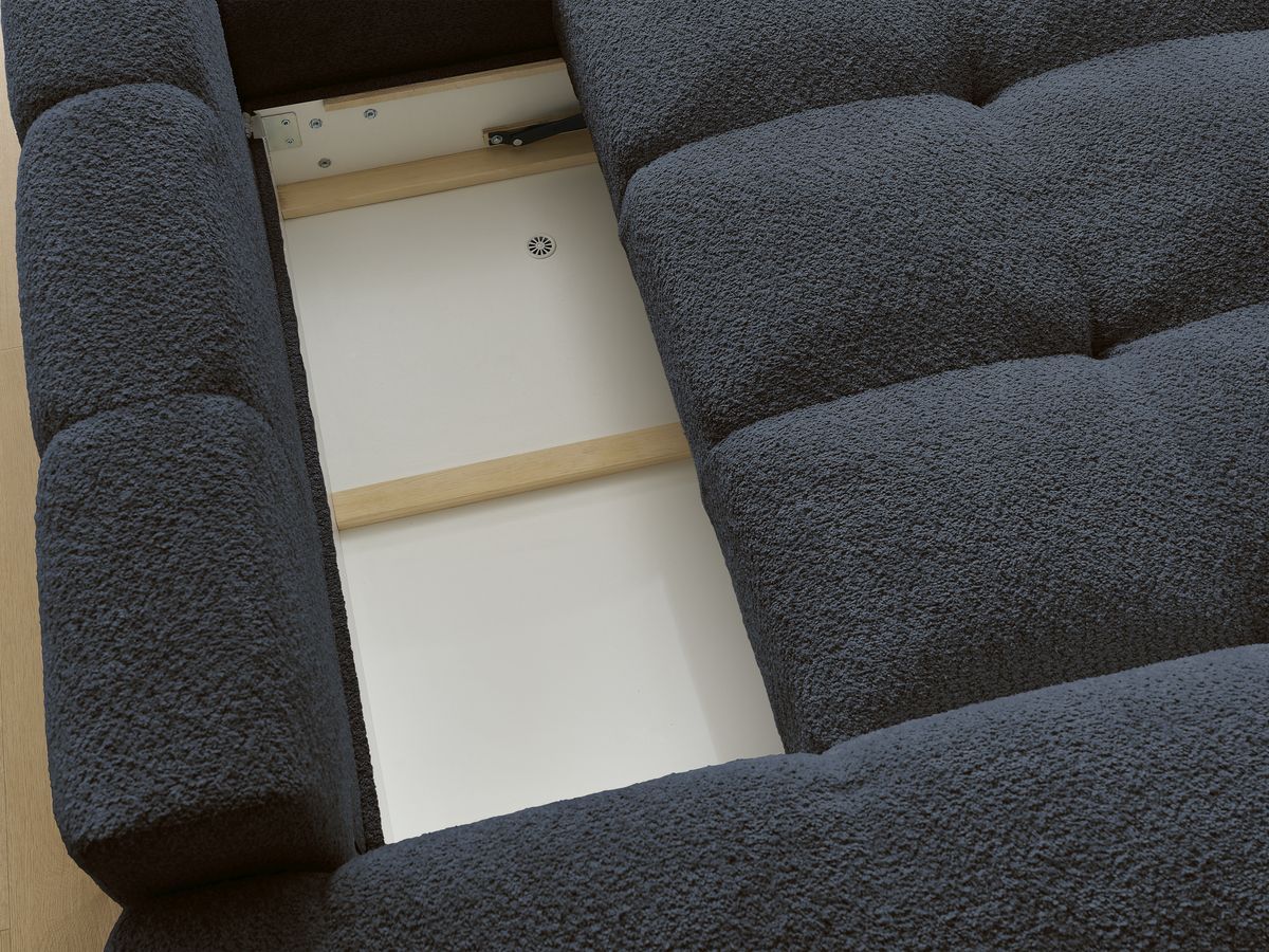 Canapé d'angle convertible réversible coffre ANAKIN tissu bouclette avec pouf