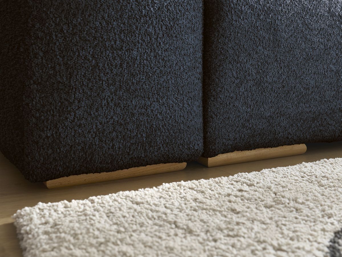 Canapé d'angle convertible réversible coffre ANAKIN tissu bouclette avec pouf