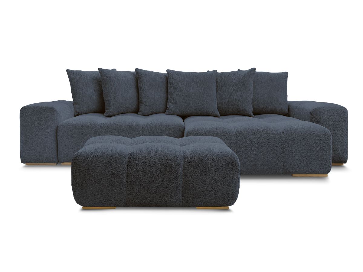Canapé d'angle convertible réversible coffre ANAKIN tissu bouclette avec pouf
