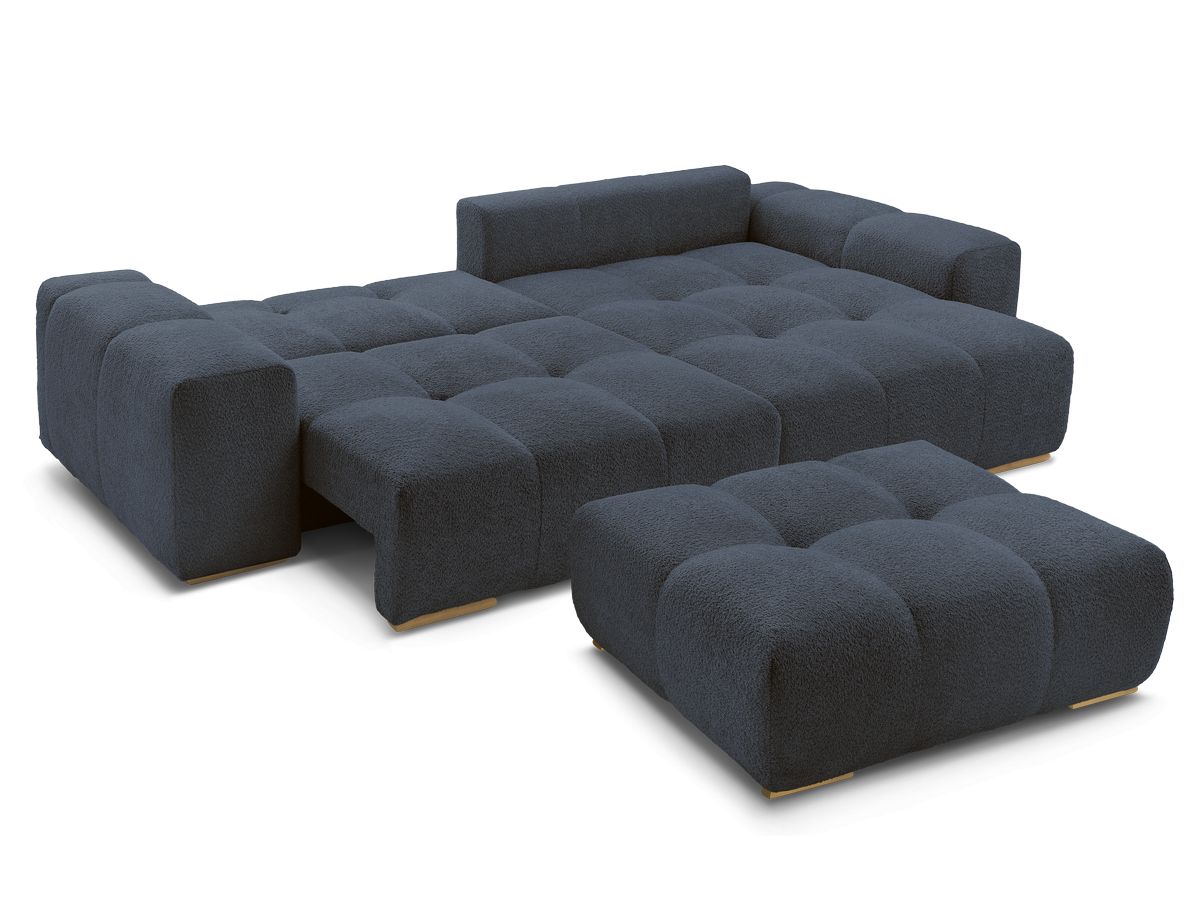 Canapé d'angle convertible réversible coffre ANAKIN tissu bouclette avec pouf