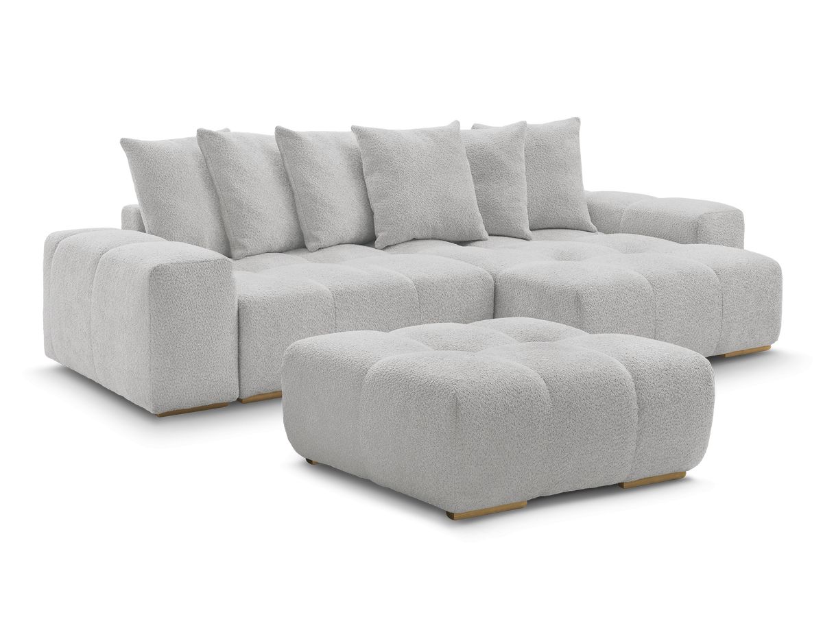 Canapé d'angle convertible réversible coffre ANAKIN tissu bouclette avec pouf
