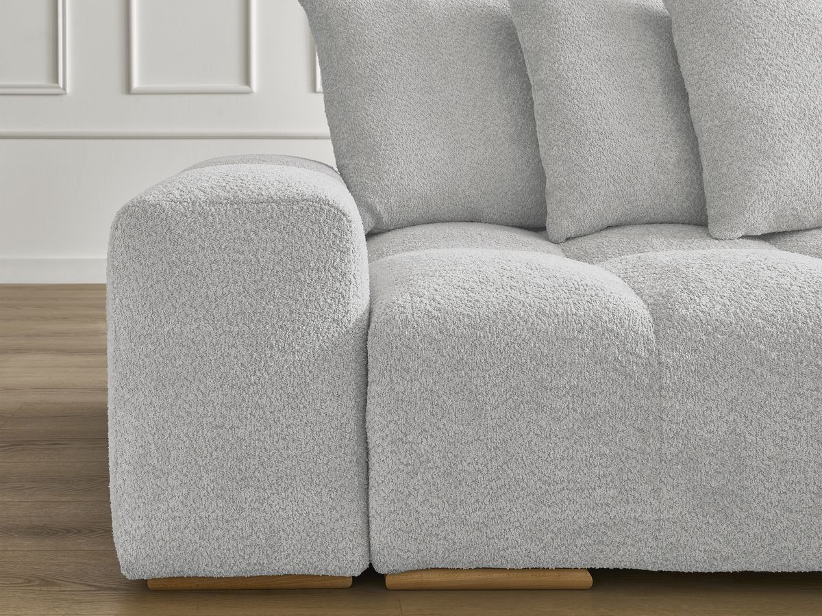 Canapé d'angle convertible réversible coffre ANAKIN tissu bouclette avec pouf