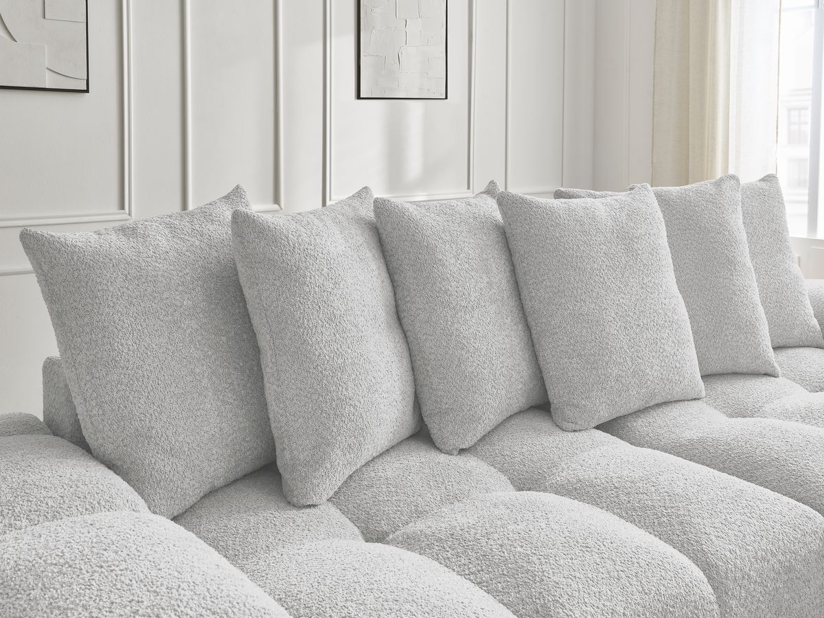 Canapé d'angle convertible réversible coffre ANAKIN tissu bouclette avec pouf