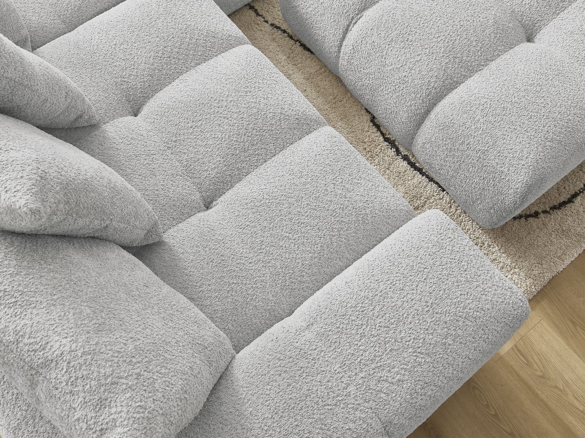 Canapé d'angle convertible réversible coffre ANAKIN tissu bouclette avec pouf