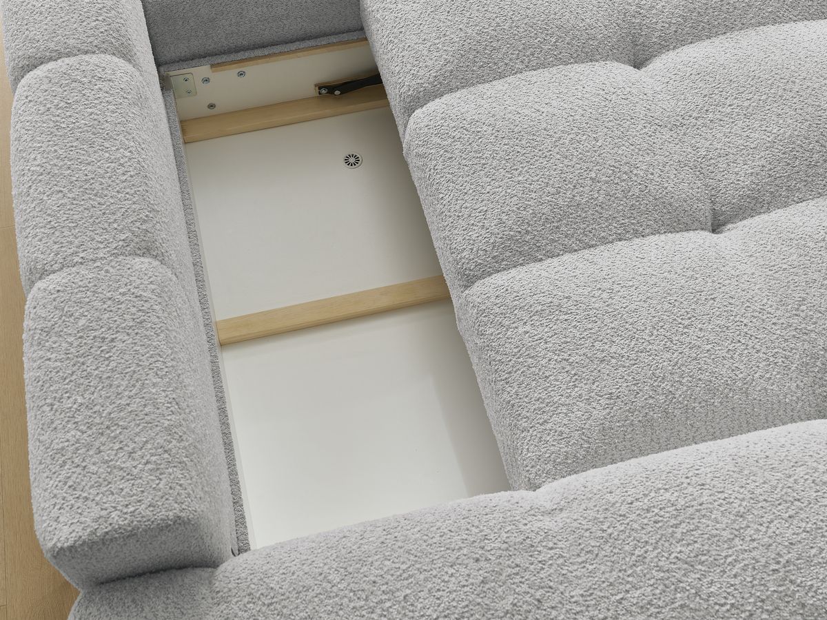 Canapé d'angle convertible réversible coffre ANAKIN tissu bouclette avec pouf
