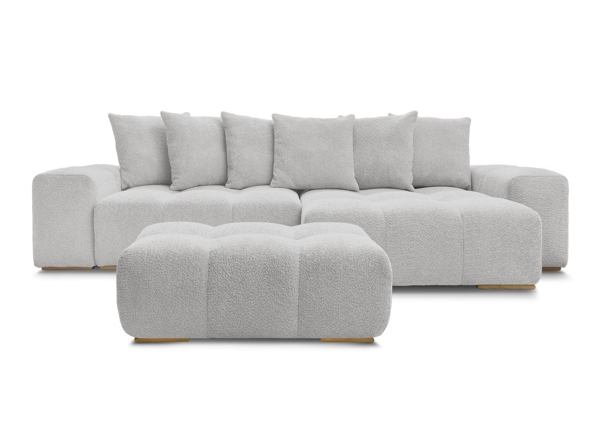 Canapé d'angle convertible réversible coffre ANAKIN tissu bouclette avec pouf
