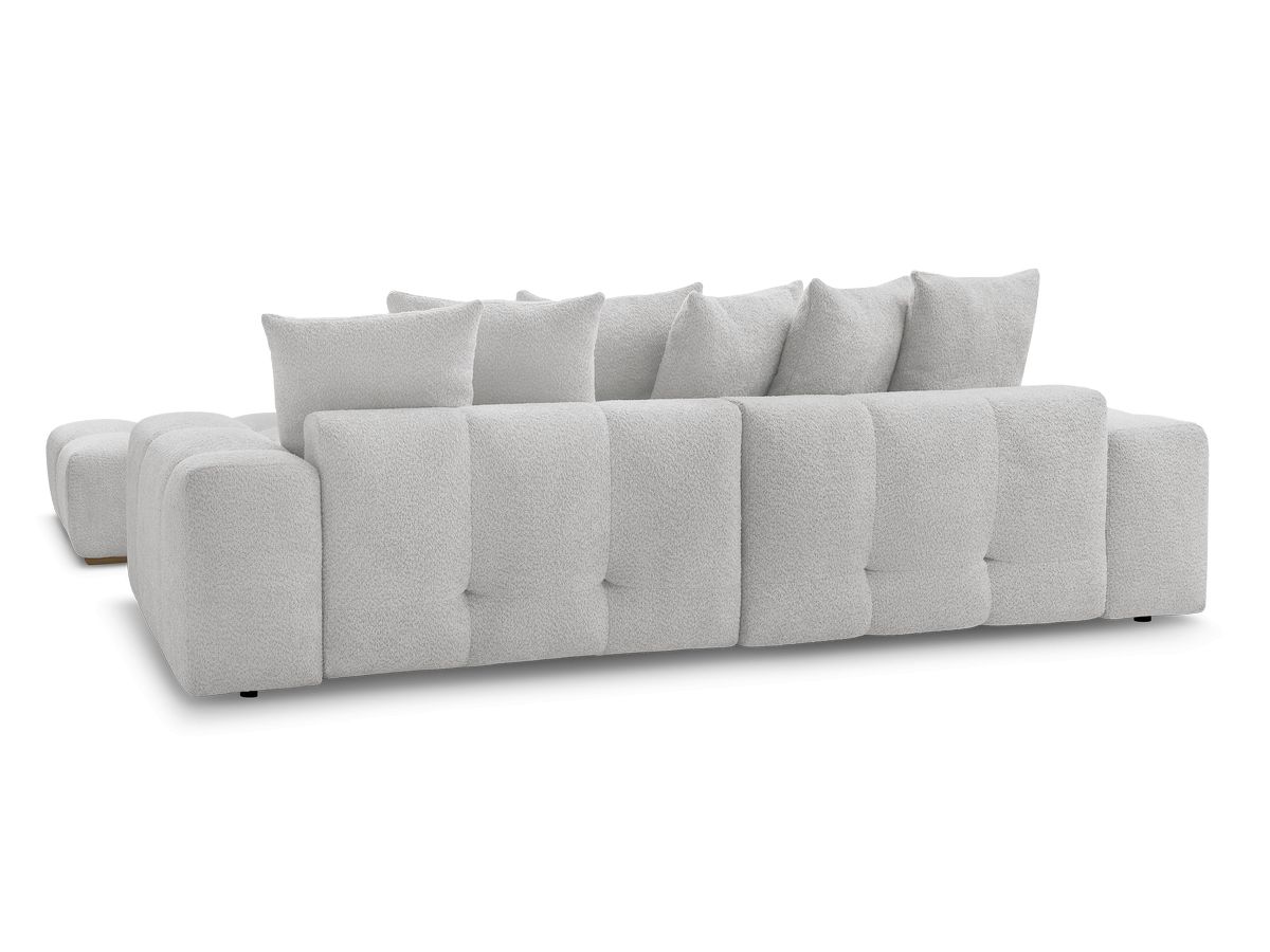 Canapé d'angle convertible réversible coffre ANAKIN tissu bouclette avec pouf