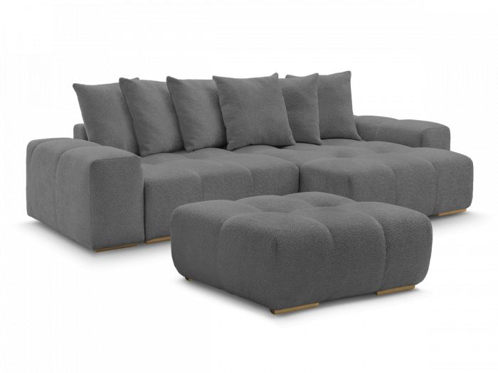Canapé d'angle convertible réversible coffre ANAKIN tissu bouclette avec pouf