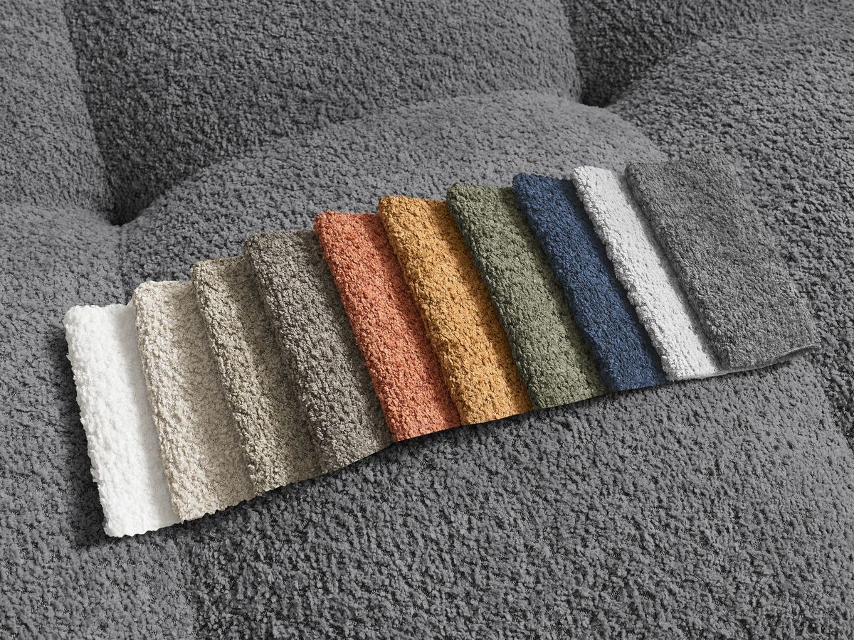 Canapé d'angle fixe EVEREST tissu chiné - Orange - Angle droit - 10 coussins